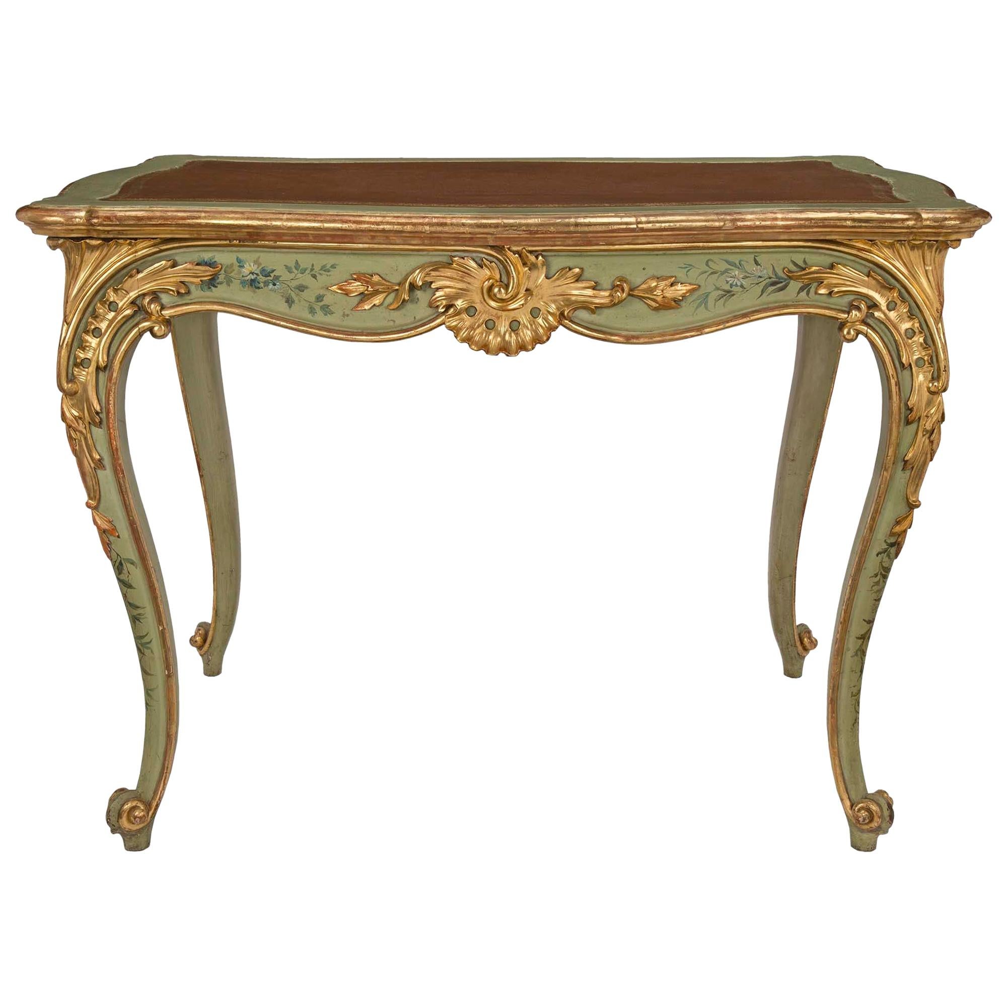 Italian 19th Century Venetian Patinated and Giltwood Writing Desk/Side Table