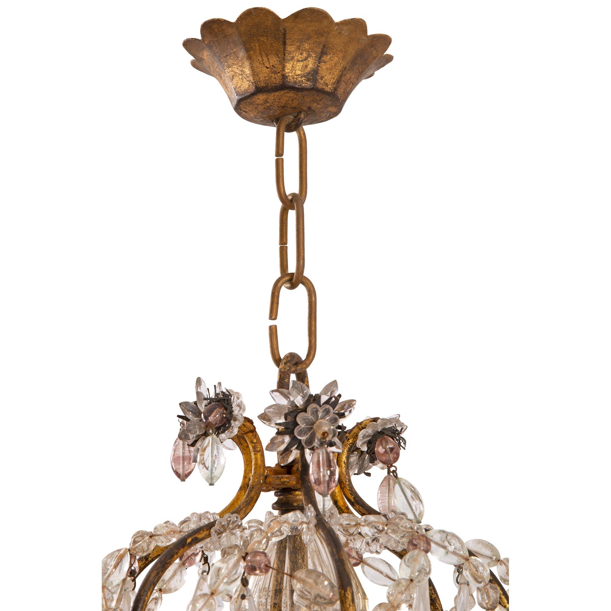 Italian 19th Century Venetian St. Gilt Metal, Crystal and Glass Chandelier In Good Condition In West Palm Beach, FL