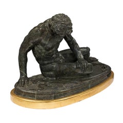 Italian 19th Century Verde Antico Marble and Giltwood Statue of The Dying Gaul
