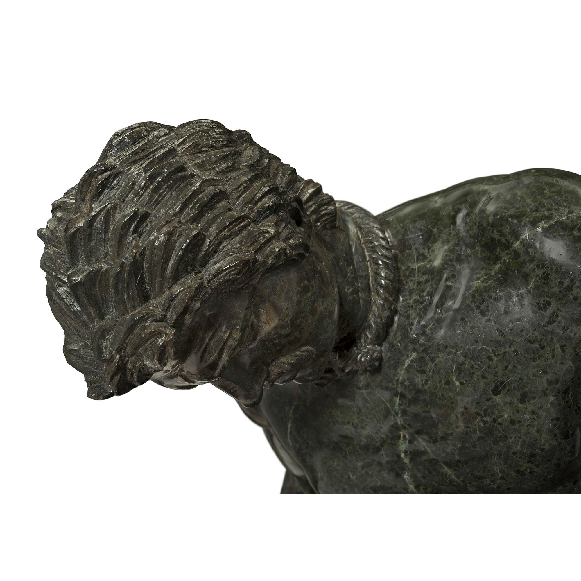 Italian 19th Century Verde Antico Marble and Giltwood Statue of The Dying Gaul For Sale 3