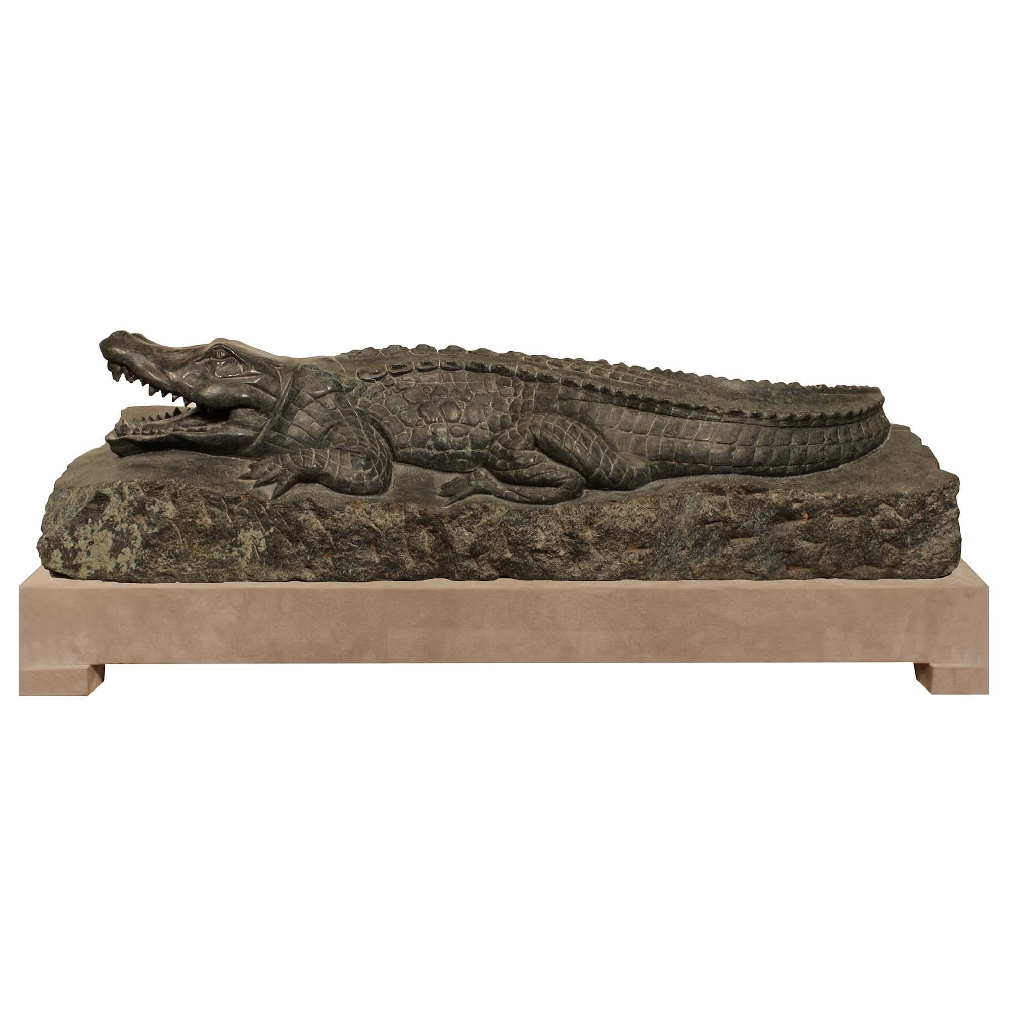 Italian 19th Century Verde Prato Marble Alligator Sculpture, from Florence For Sale 5