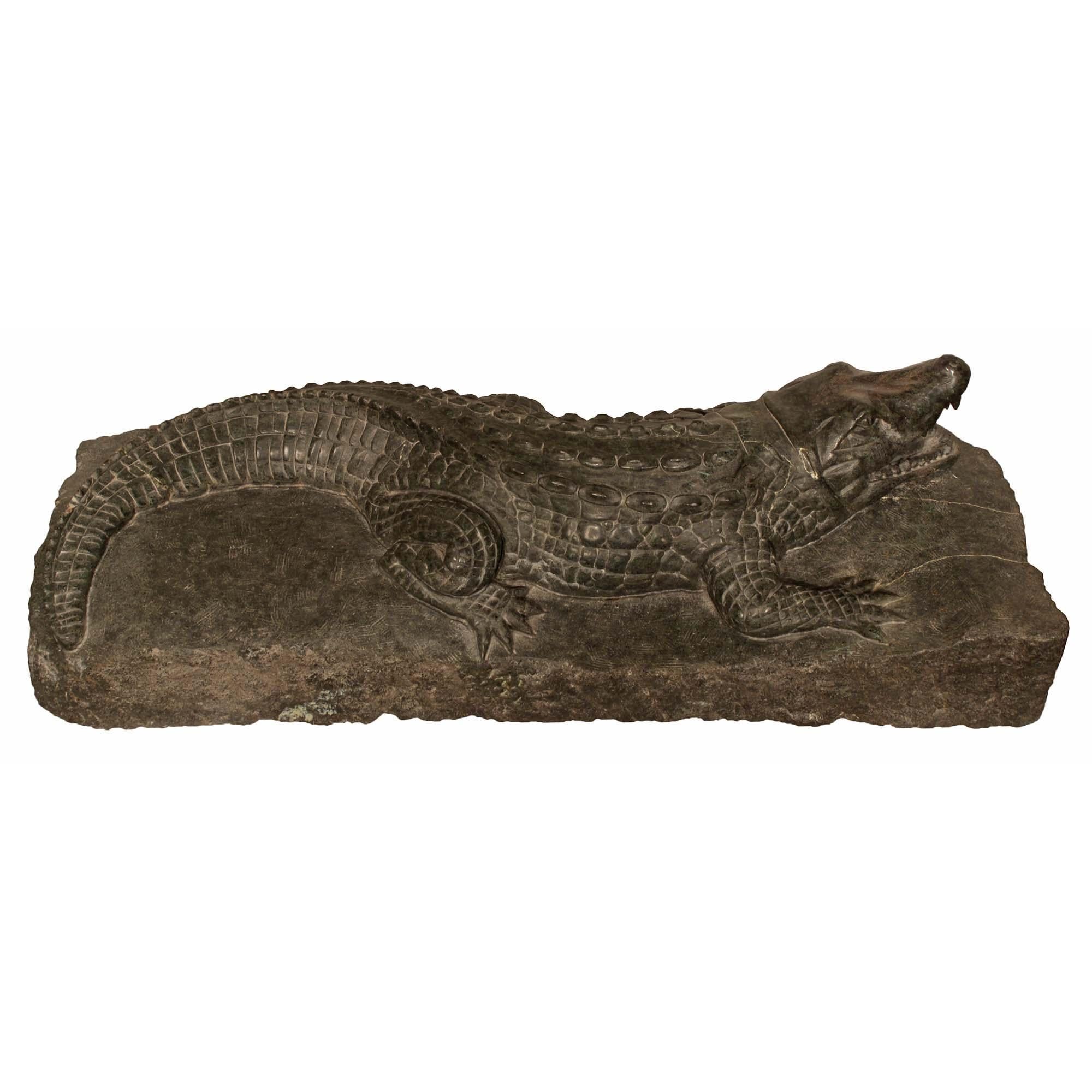 Italian 19th Century Verde Prato Marble Alligator Sculpture, from Florence For Sale 1