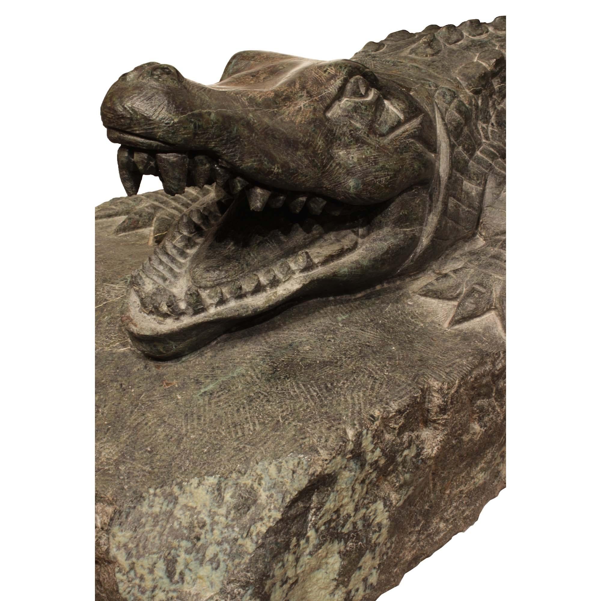 Italian 19th Century Verde Prato Marble Alligator Sculpture, from Florence For Sale 2