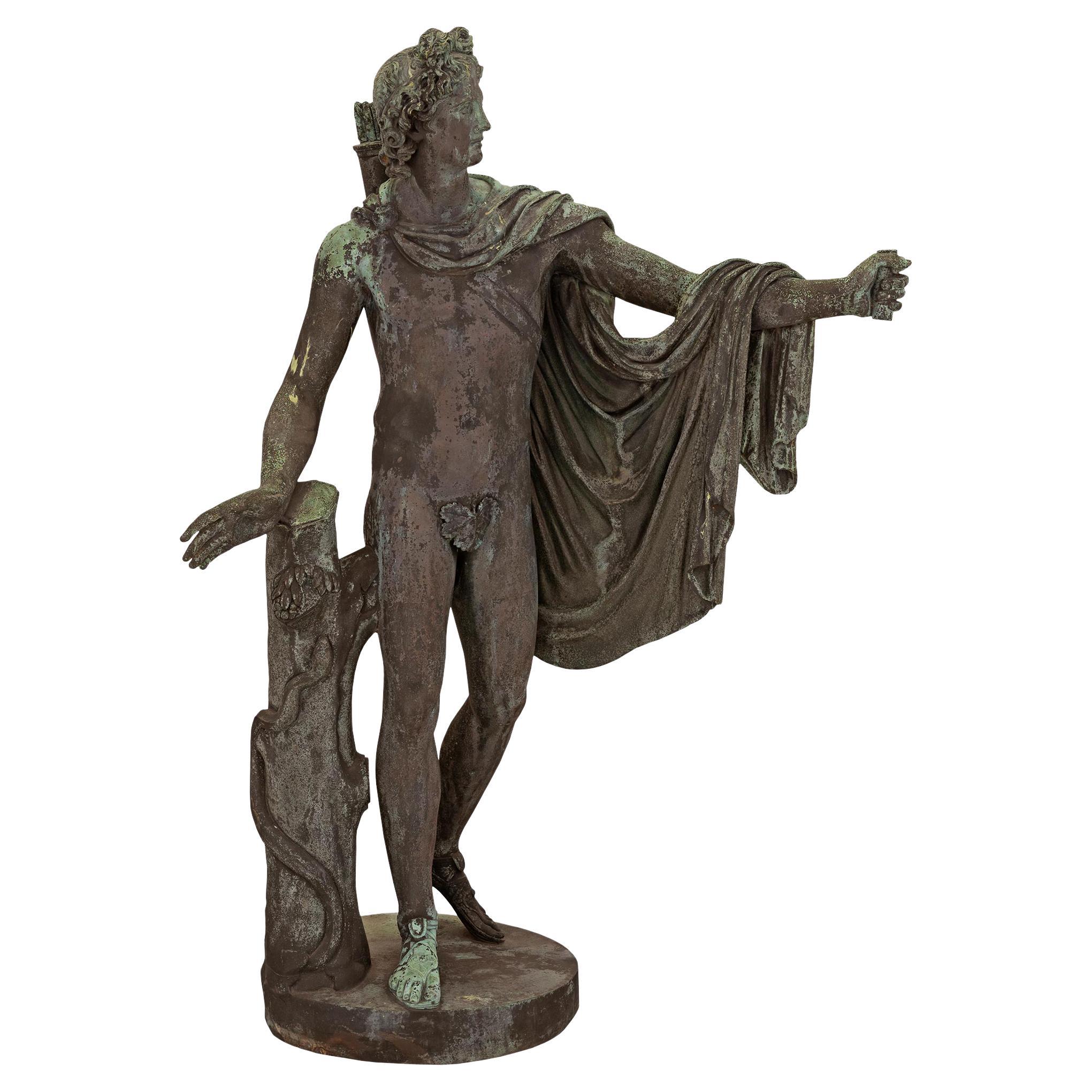 Italian 19th Century Verdigris Bronze Statue of Apollo