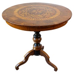 Italian 19th Century Walnut and Birch Marquetry Center Table with Tripod Base