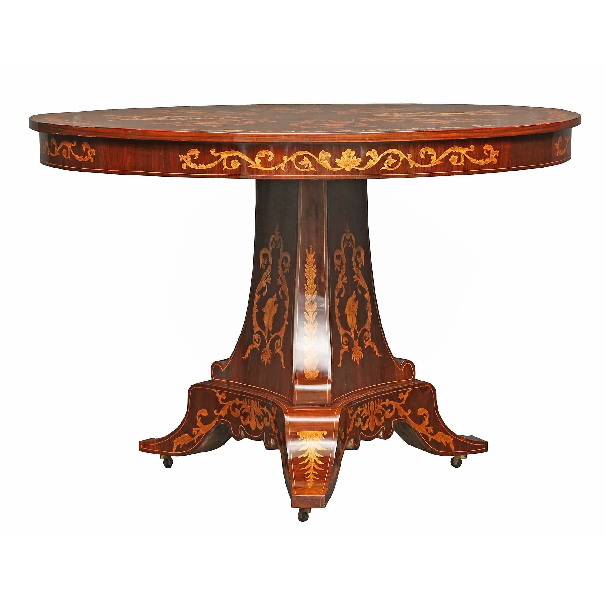 Italian 19th Century Walnut and Fruitwood Inlaid Center Table For Sale 2