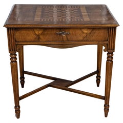 Used Italian 19th Century Walnut and Mahogany Game Table with Checkerboard Top