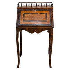 Antique Italian 19th Century Walnut and Mahogany Writing Table with Slant Front Desk