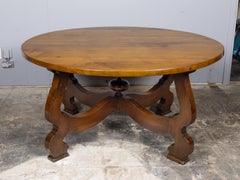 Italian 19th Century Walnut Baroque Revival Round Center Table with Carved Base