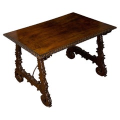 Italian 19th Century Walnut Baroque Style Fratino Table with Carved Lyre Legs