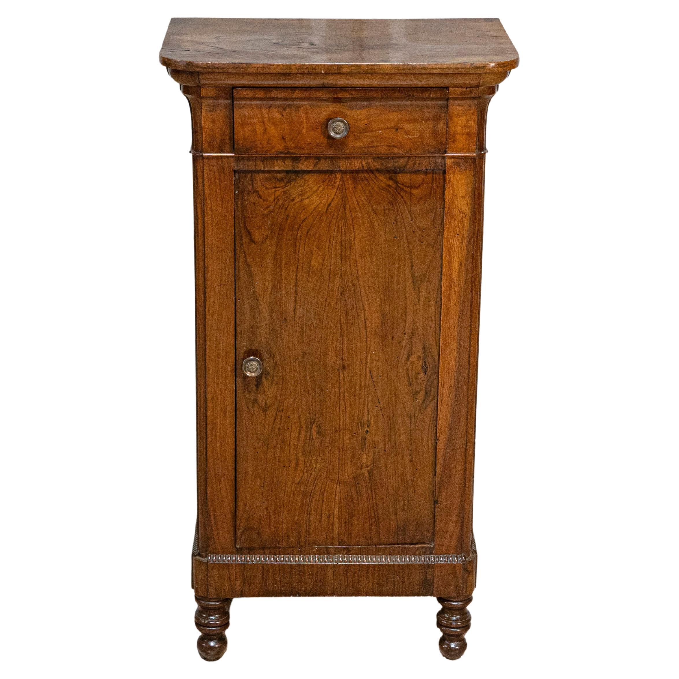Italian 19th Century Walnut Bedside Table with Drawer over Door, Carved Motifs
