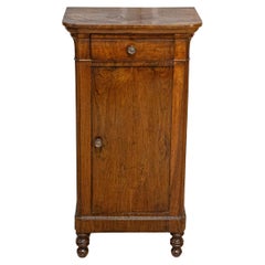 Antique Italian 19th Century Walnut Bedside Table with Drawer over Door, Carved Motifs
