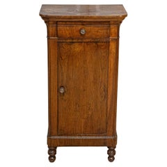 Italian 19th Century Walnut Bedside Table with Drawer over Door, Carved Motifs