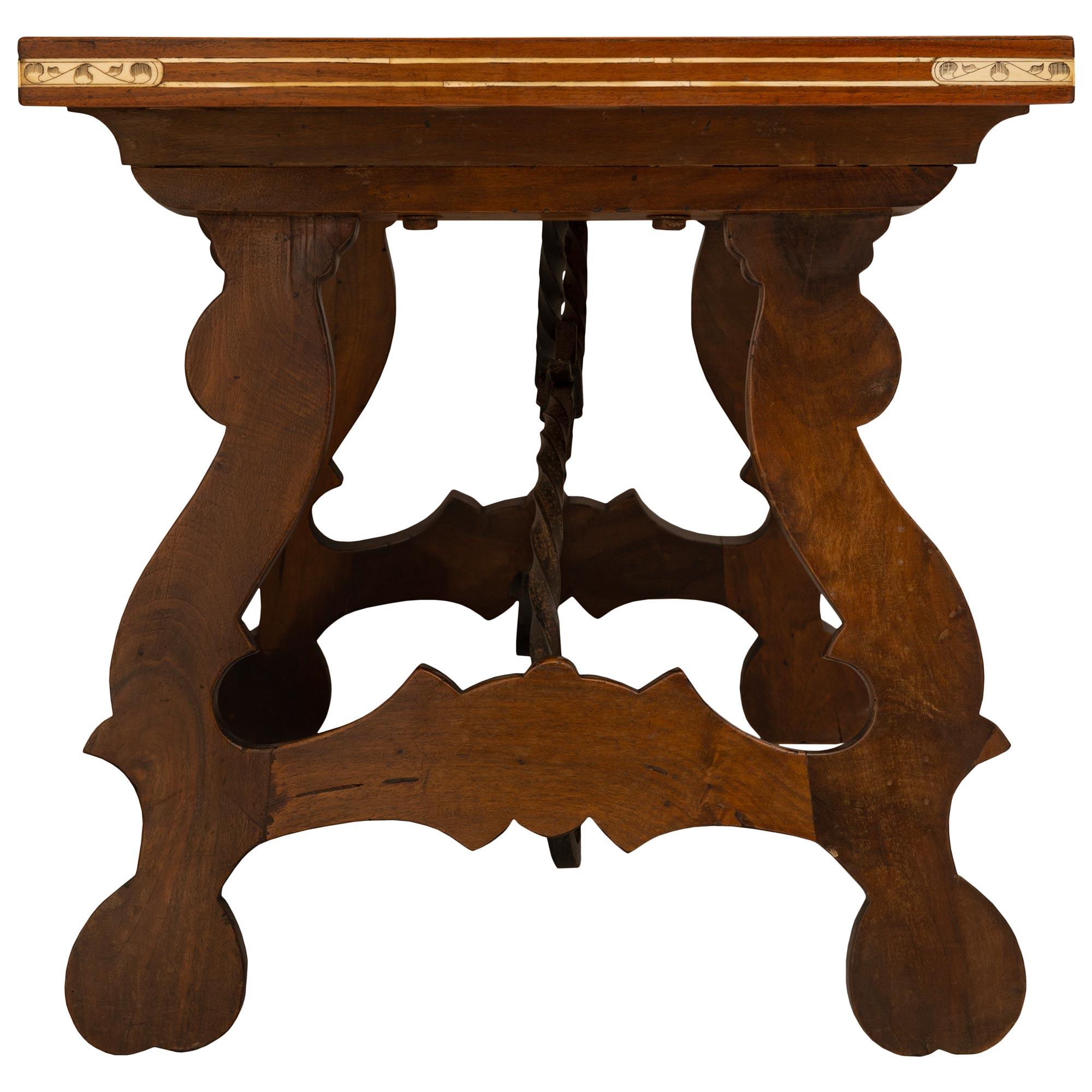 Italian 19th Century Walnut, Bone and Ebony Coffee Table For Sale 1