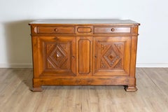 Italian 19th Century Walnut Buffet with Carved Diamond and Floral Motifs