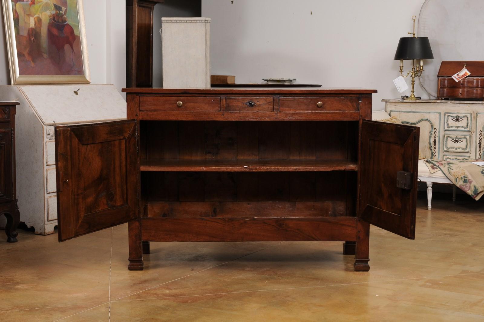 Italian 19th Century Walnut Buffet with Three Drawers over Two Molded Doors For Sale 7