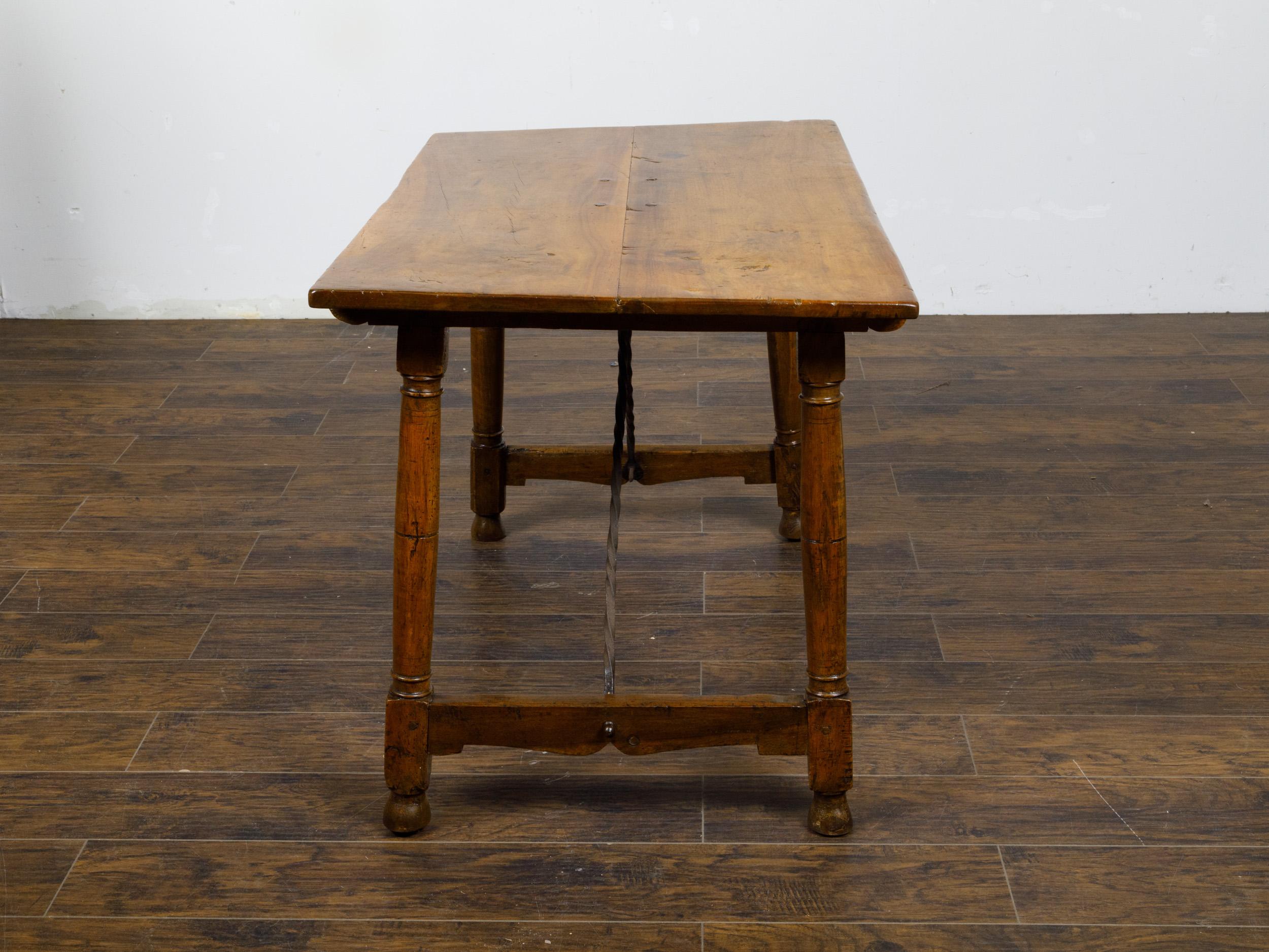 Italian 19th Century Walnut Console Table with Column Legs and Iron Stretchers In Good Condition For Sale In Atlanta, GA