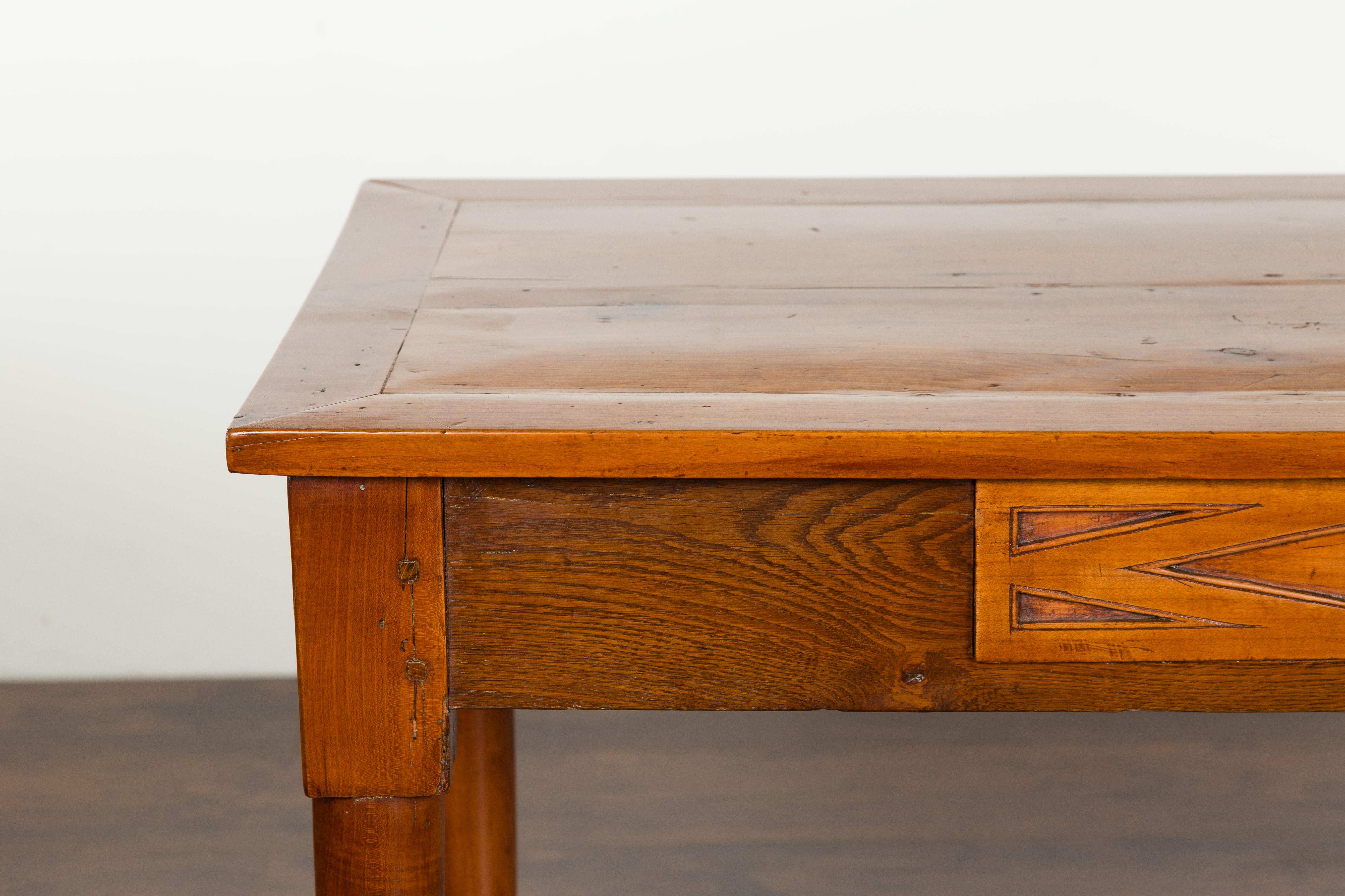 Carved Italian 19th Century Walnut Console Table with Single Drawer and Diamond Motif