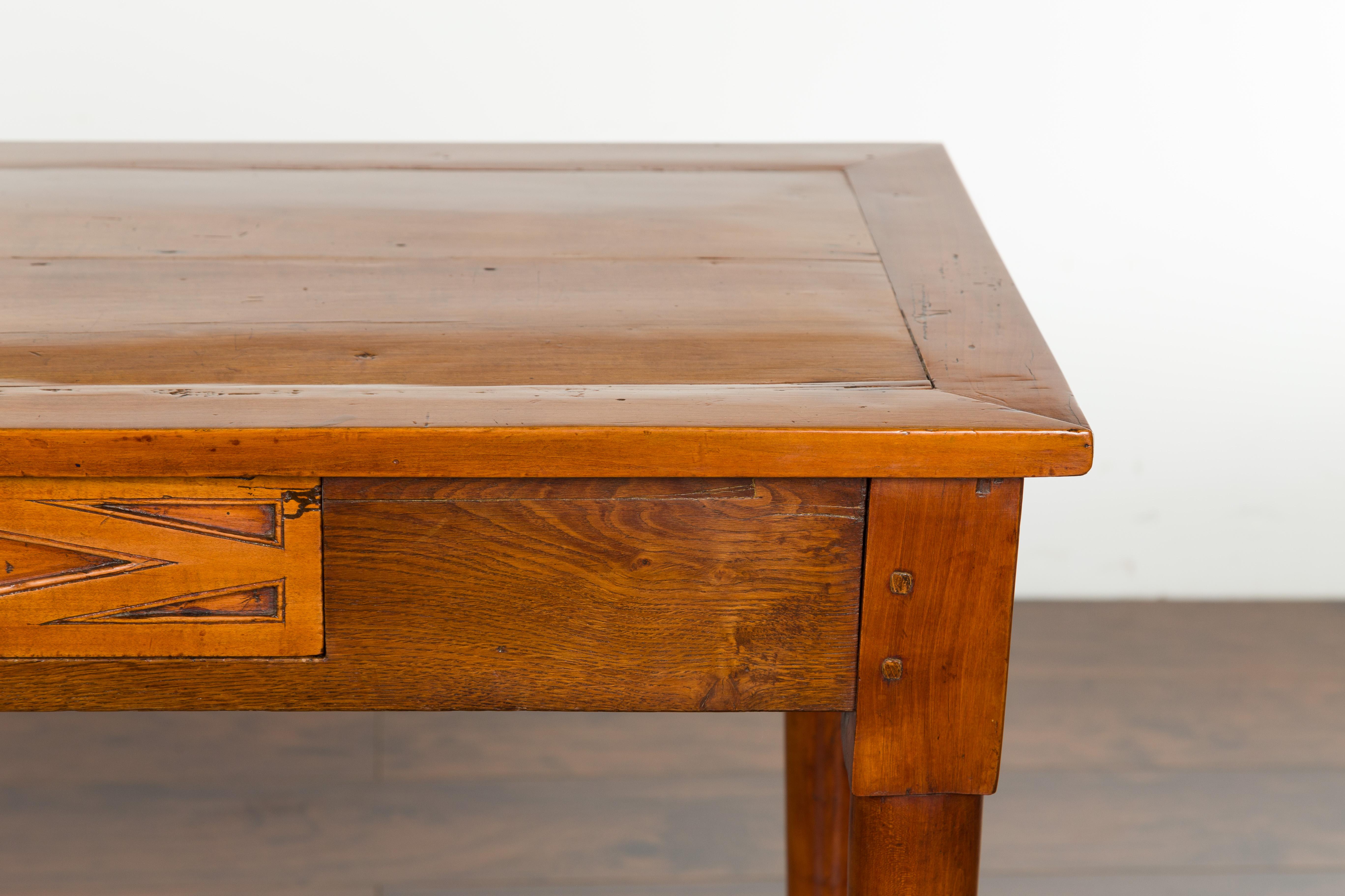 Italian 19th Century Walnut Console Table with Single Drawer and Diamond Motif In Good Condition In Atlanta, GA