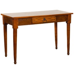 Italian 19th Century Walnut Console Table with Single Drawer and Diamond Motif