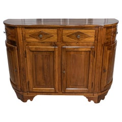 Antique Italian 19th Century Walnut Credenza with Diamond Motifs and Rounded Sides