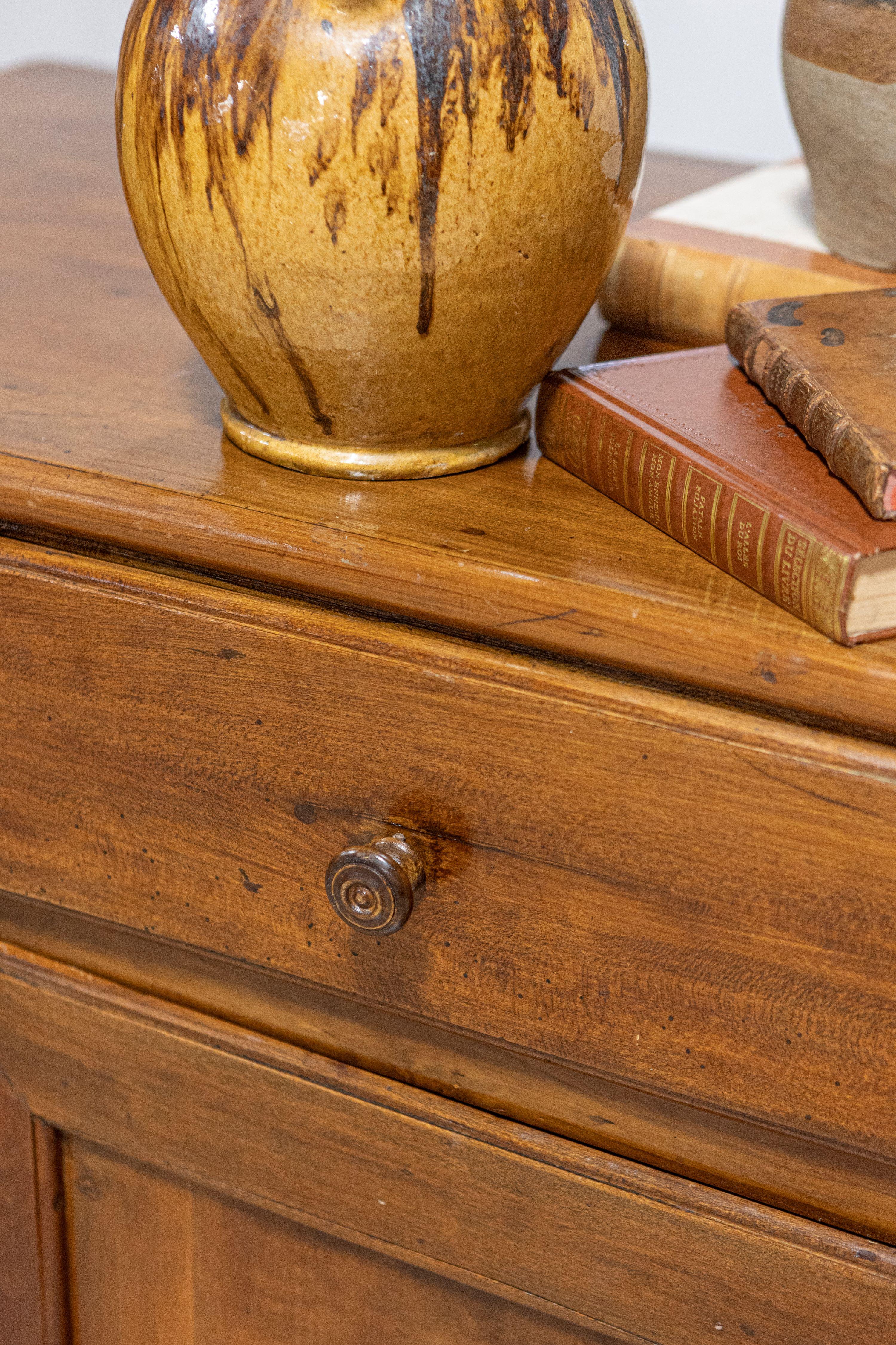 Italian 19th Century Walnut Credenza with Drawers over Doors and Canted Sides For Sale 8