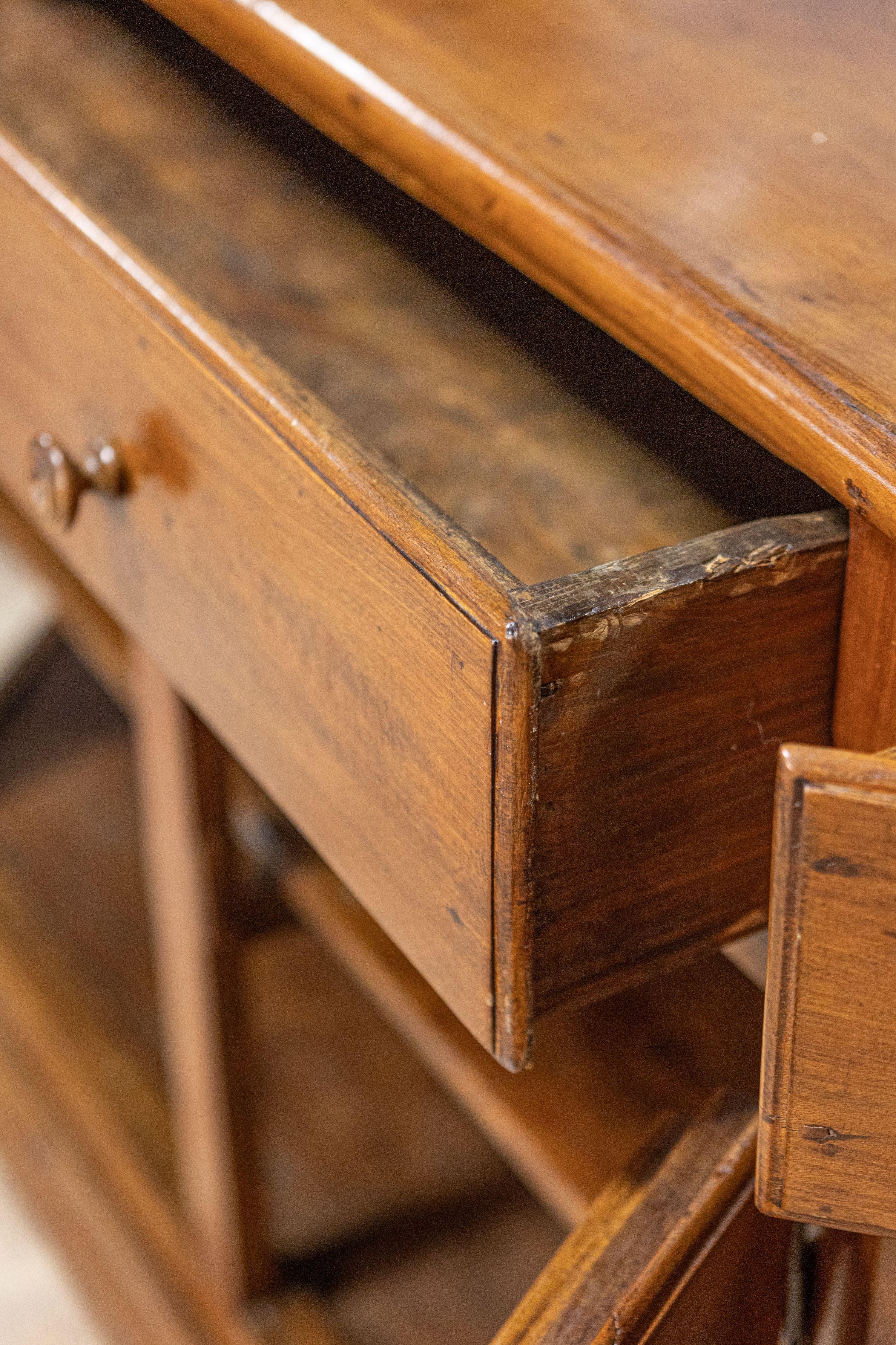 Italian 19th Century Walnut Credenza with Drawers over Doors and Canted Sides For Sale 4