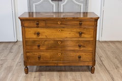 Italian 19th Century Walnut Four-Drawer Commode with Shield-Shaped Escutcheons