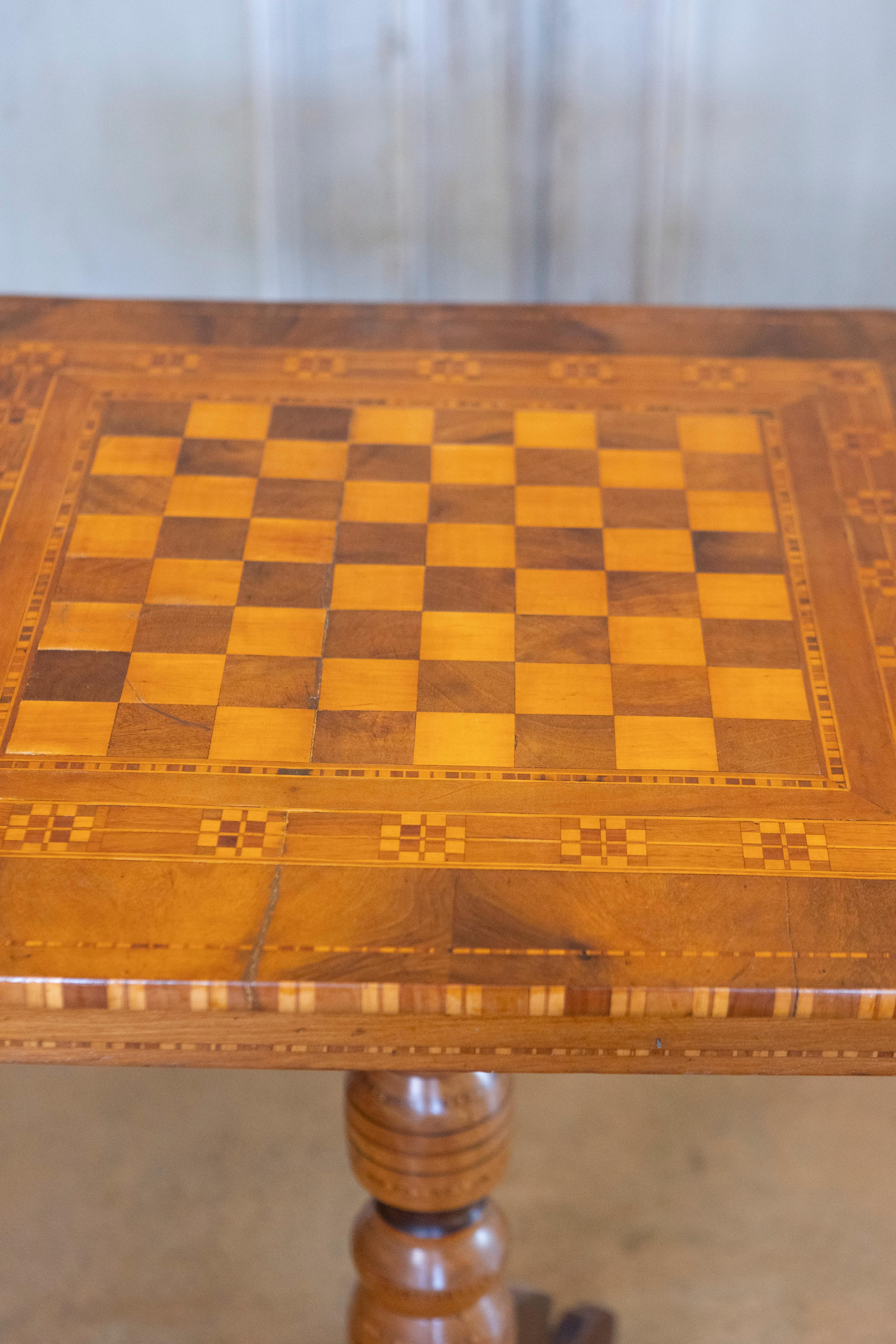 Inlay Italian 19th Century Walnut, Mahogany and Ash Game Side Table with Marquetry Top For Sale