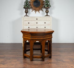 Italian 19th Century Walnut Octagonal Table with Inlaid Trompe-l'Œil Motifs