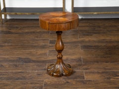 Italian 19th Century Walnut Pedestal Side Table with Heart-Shape Inlaid Top
