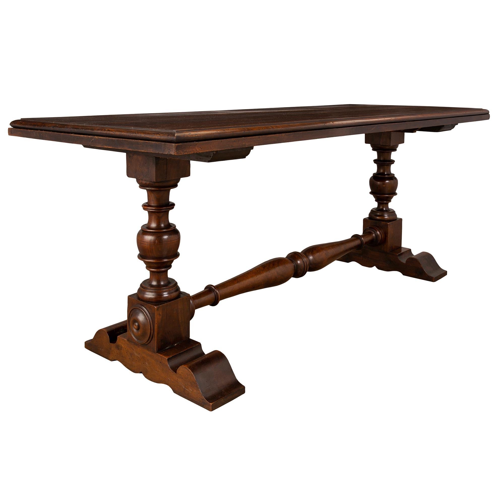 Italian 19th Century Walnut Refractory Dining Table In Good Condition For Sale In West Palm Beach, FL