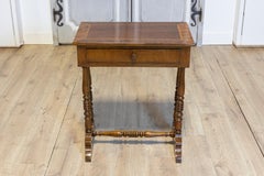 Italian 19th Century Walnut Side Table with Inlaid Banding and Turned Legs