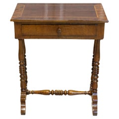 Italian 19th Century Walnut Side Table with Inlaid Banding and Turned Legs