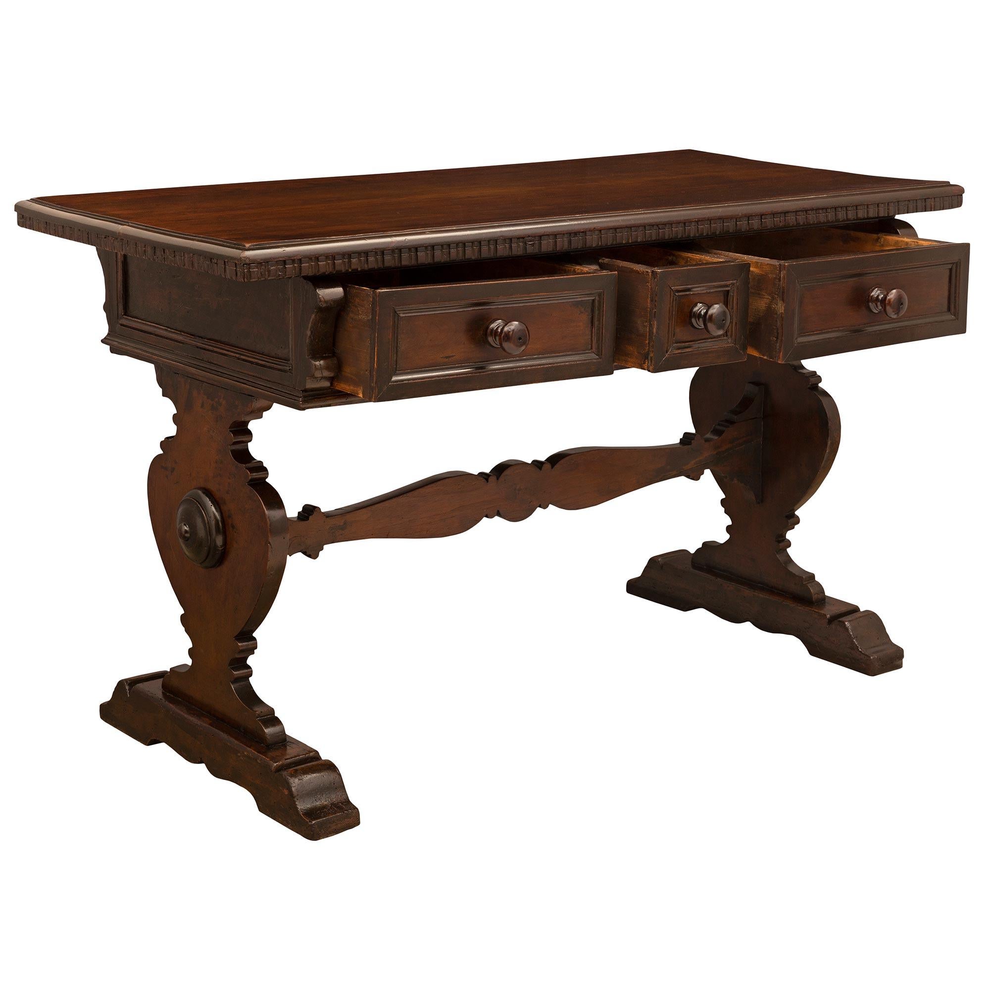 Italian 19th Century Walnut Trestle Table In Good Condition For Sale In West Palm Beach, FL