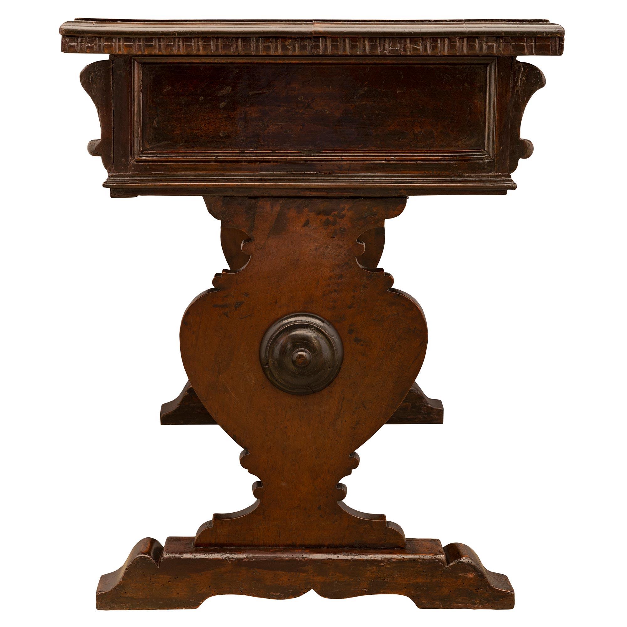 Italian 19th Century Walnut Trestle Table For Sale 1