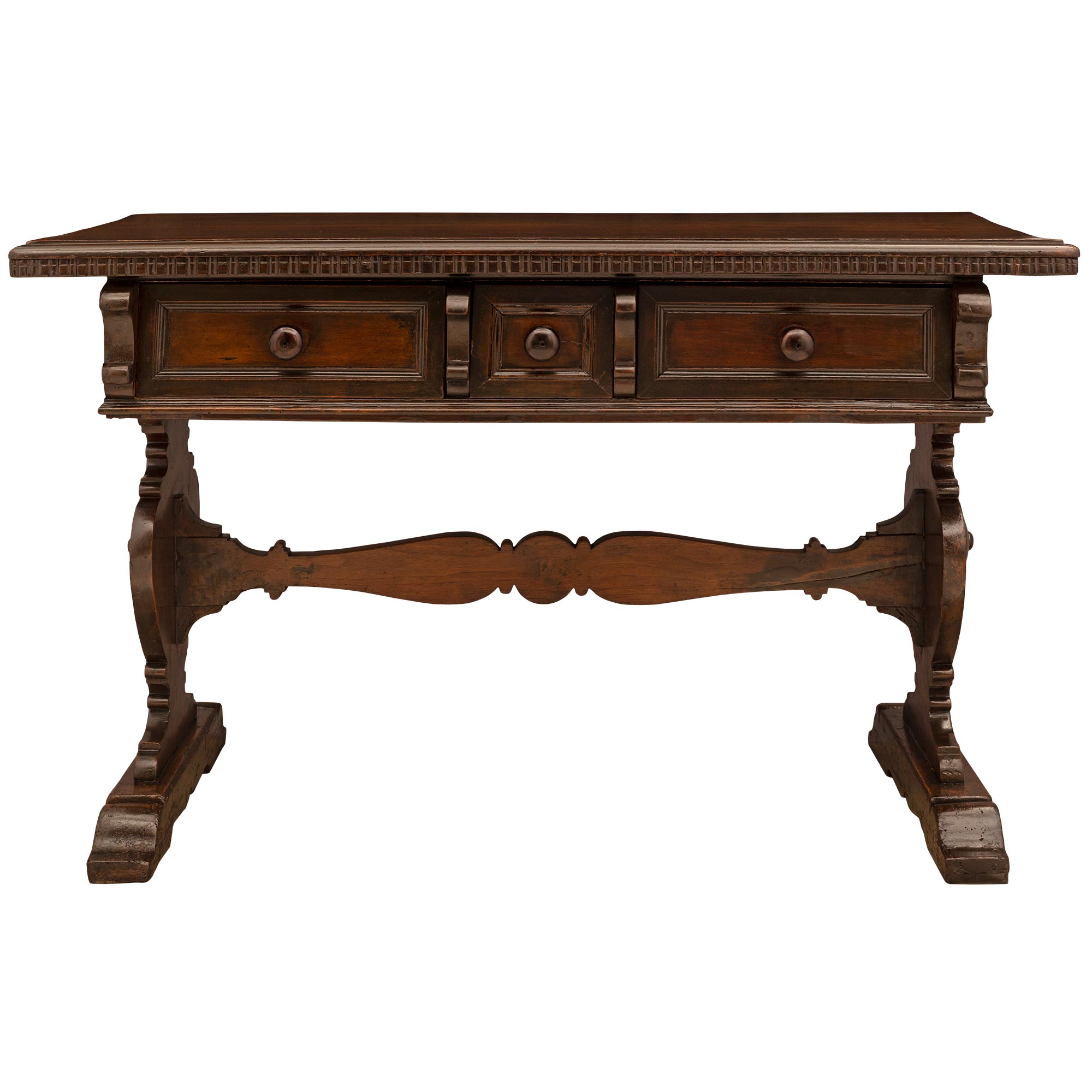 Italian 19th Century Walnut Trestle Table For Sale