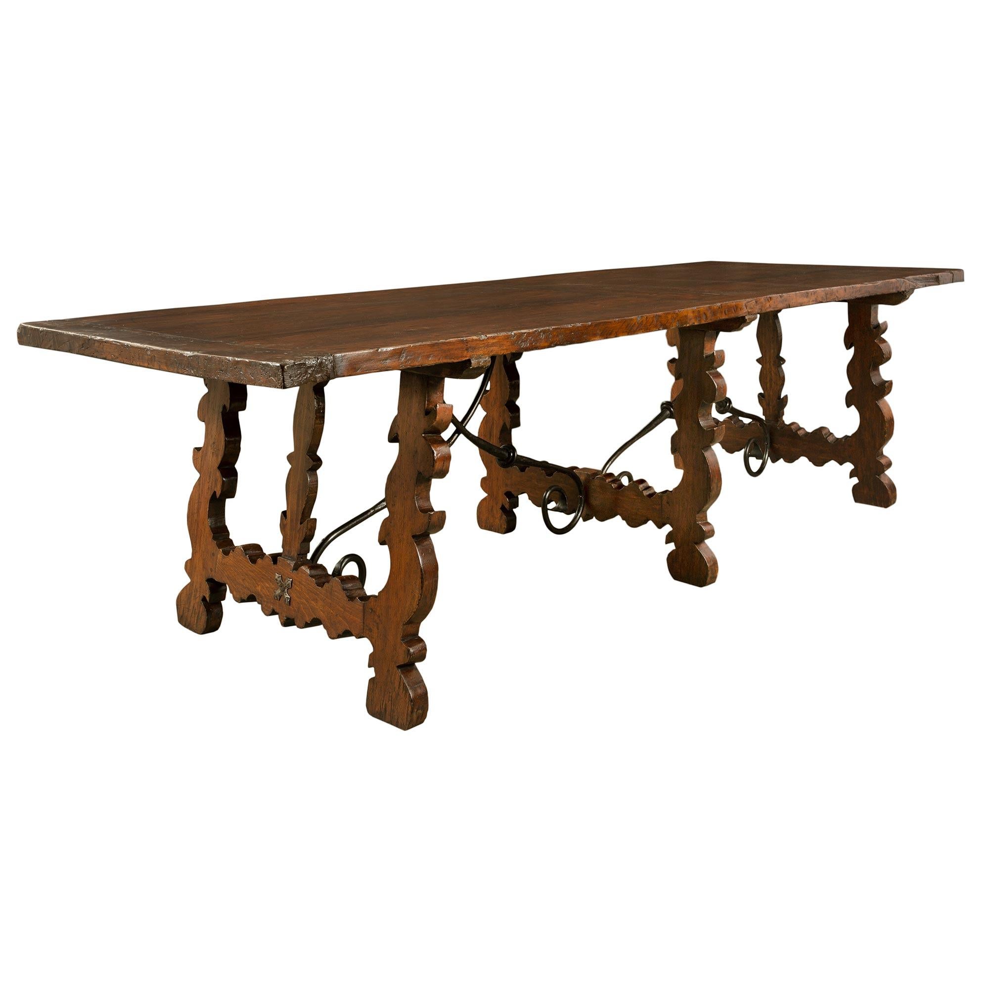 Italian 19th Century Walnut Trestle Table from Tuscany In Good Condition For Sale In West Palm Beach, FL