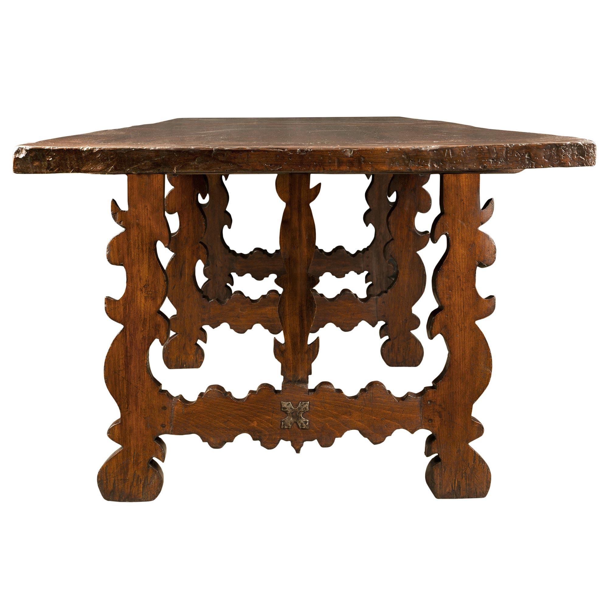 Wrought Iron Italian 19th Century Walnut Trestle Table from Tuscany For Sale