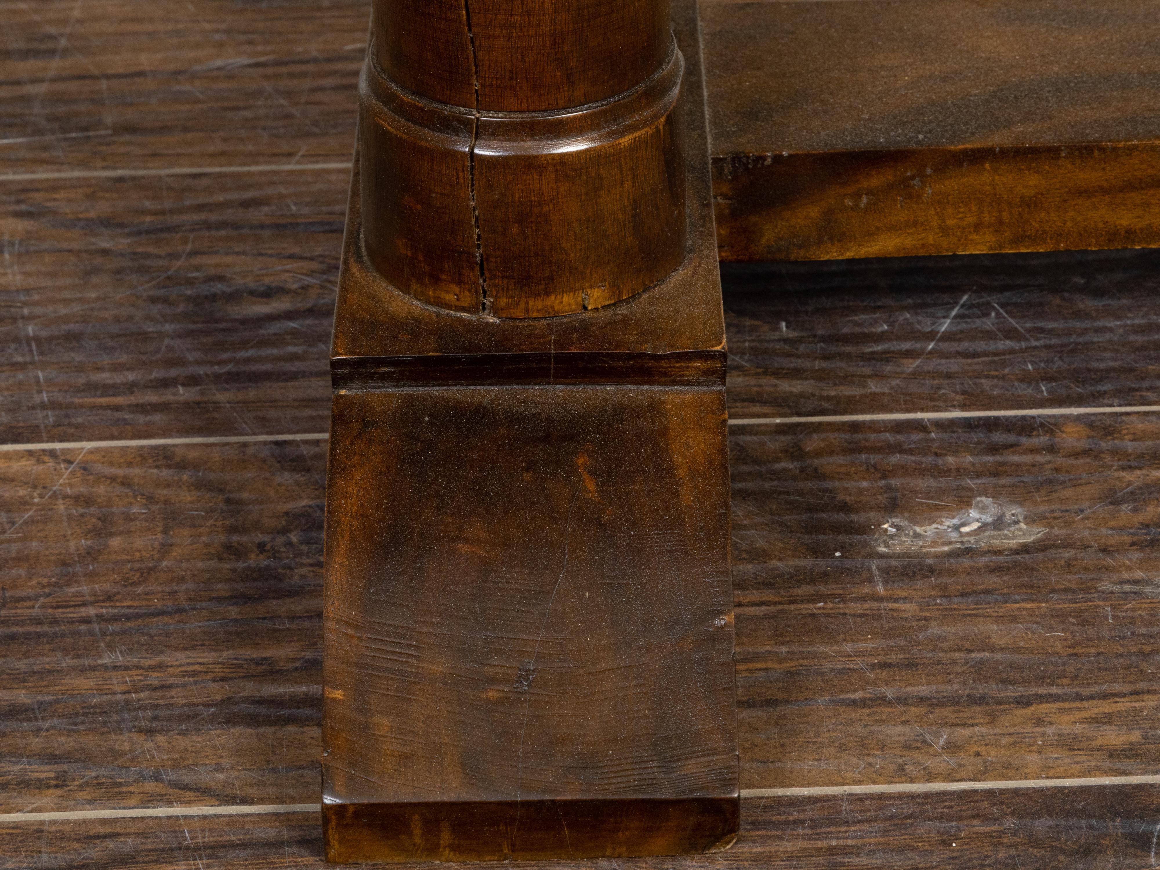 Italian 19th Century Walnut Trestle Table with Column Shaped Legs For Sale 8