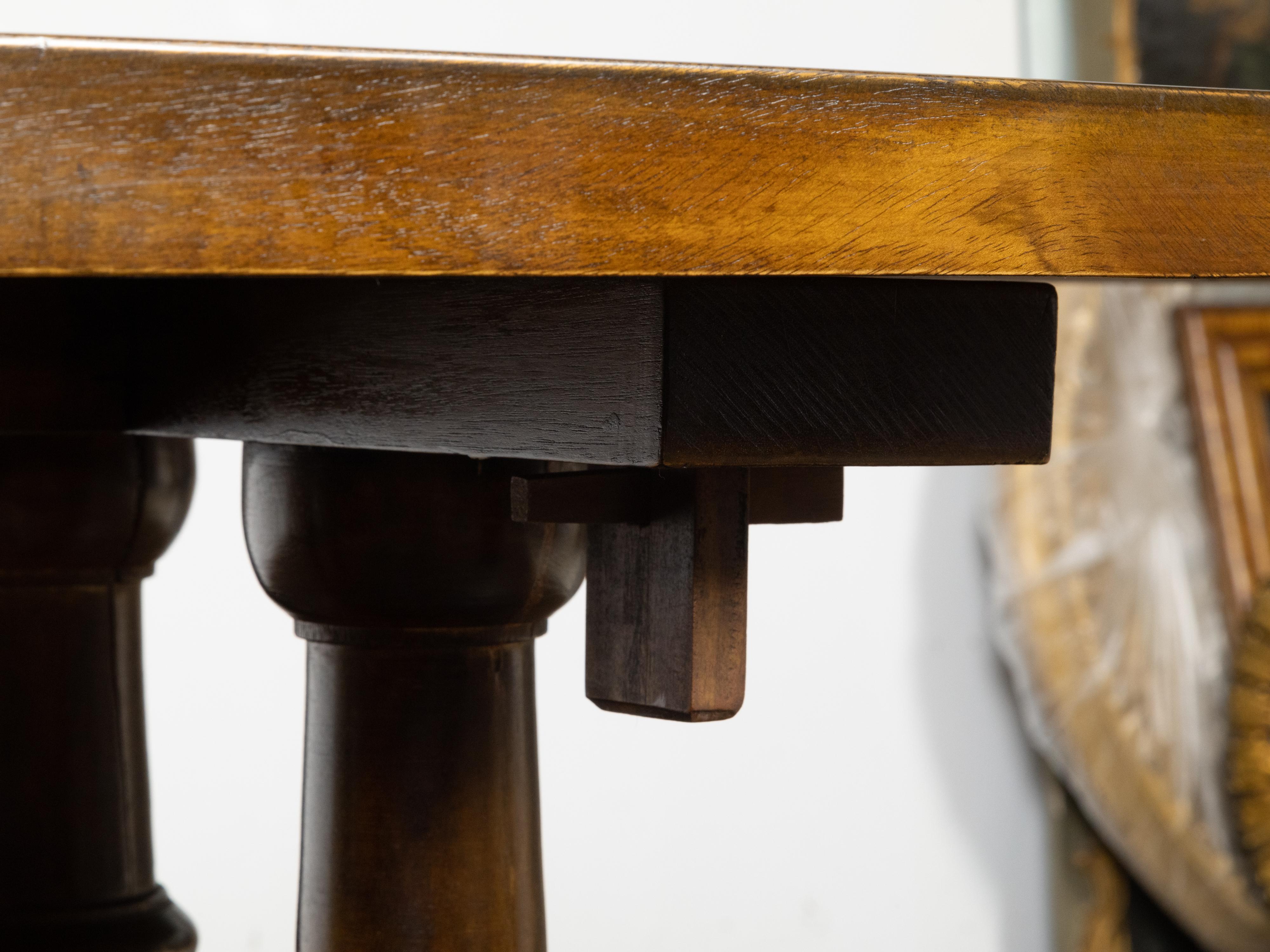 Italian 19th Century Walnut Trestle Table with Column Shaped Legs For Sale 9
