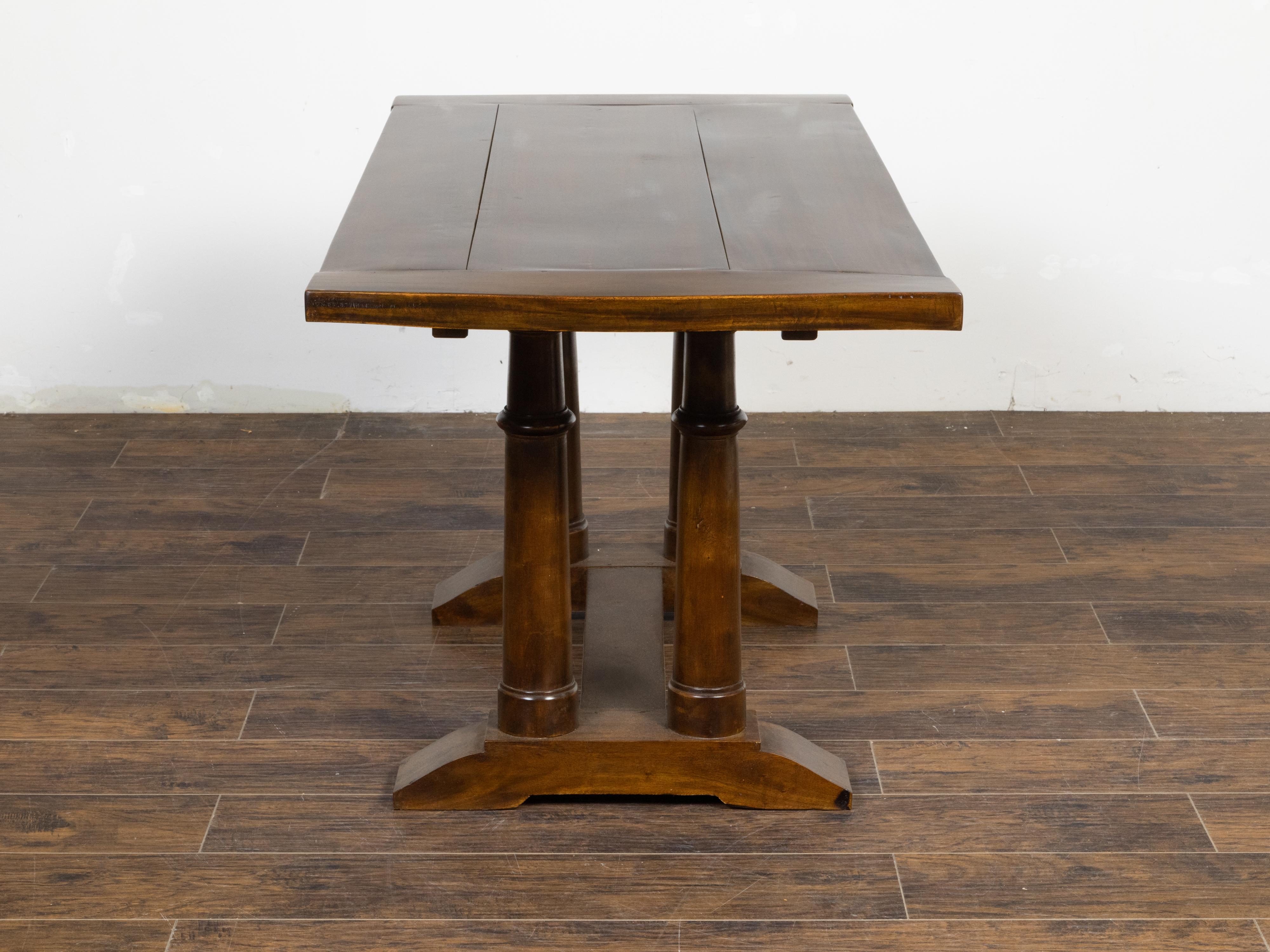 Italian 19th Century Walnut Trestle Table with Column Shaped Legs For Sale 1
