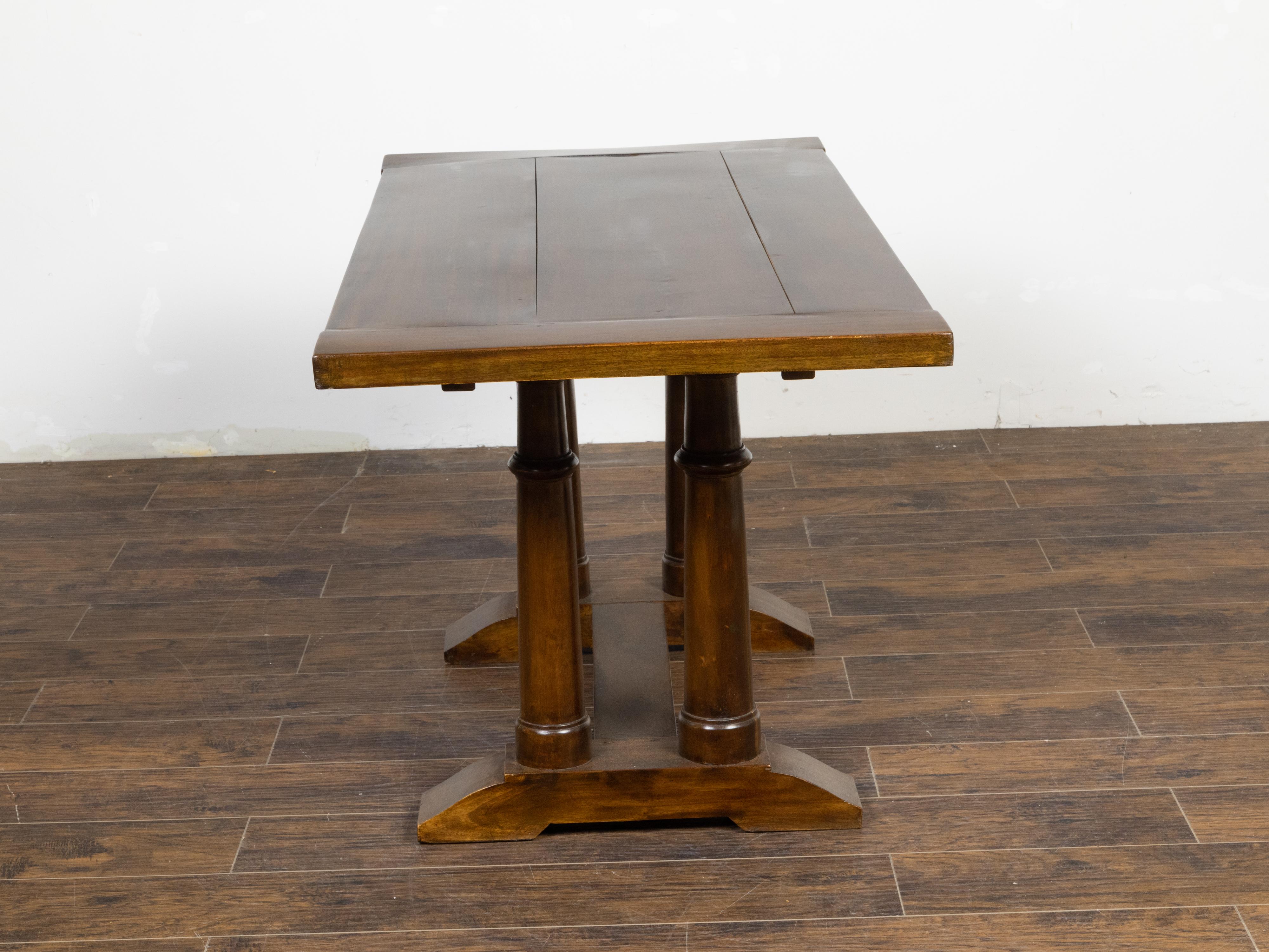 Italian 19th Century Walnut Trestle Table with Column Shaped Legs For Sale 3