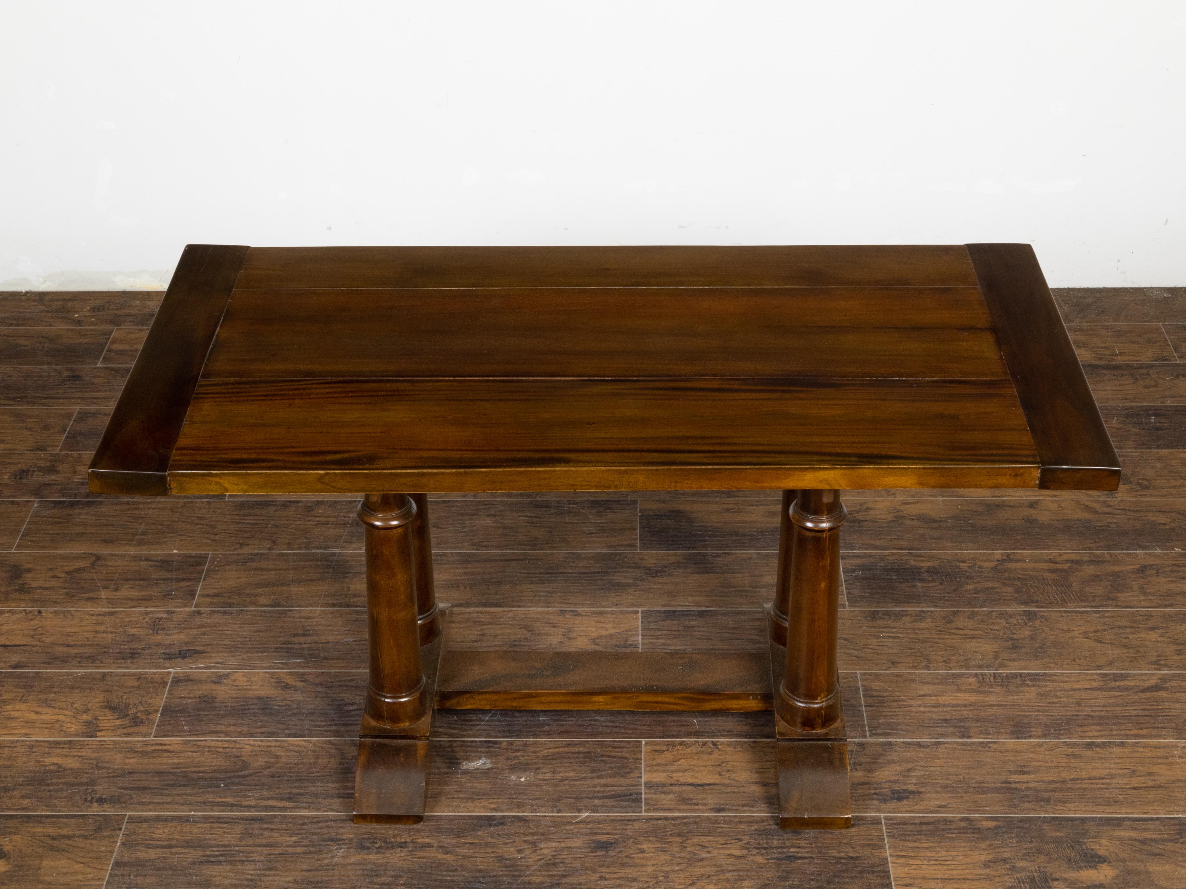 Italian 19th Century Walnut Trestle Table with Column Shaped Legs For Sale 5