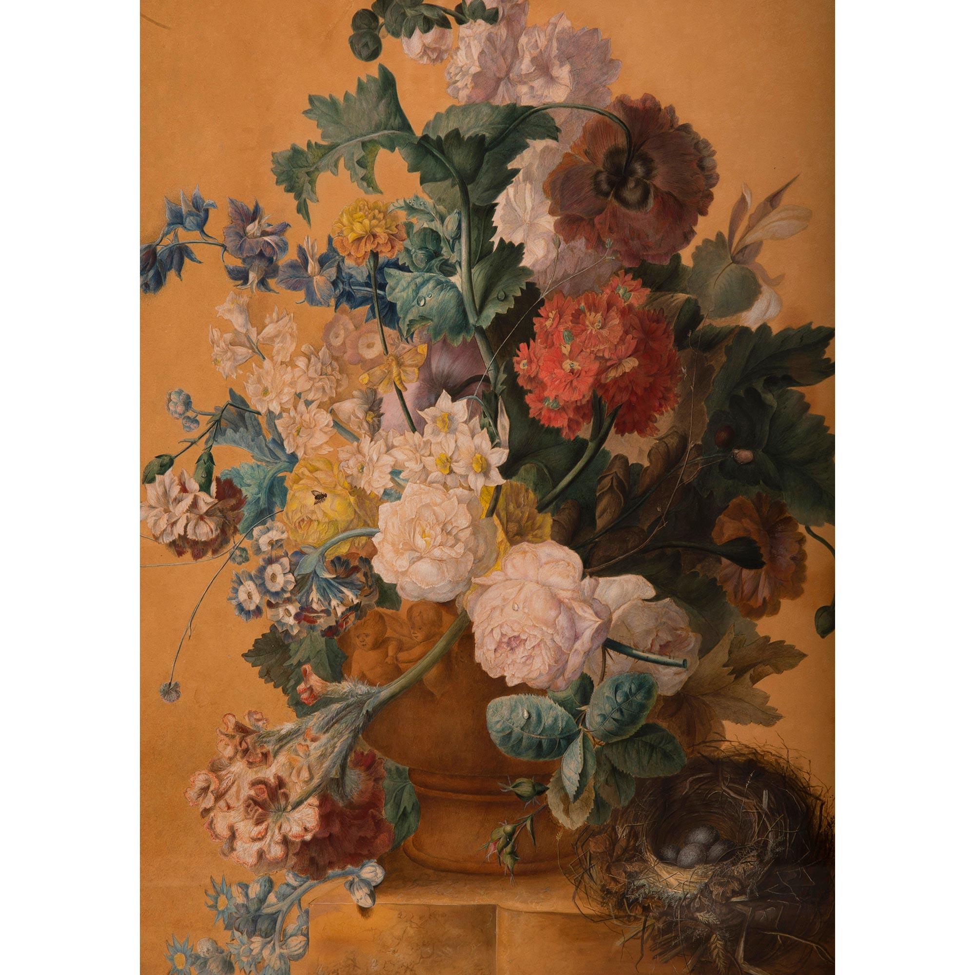 Italian 19th Century Watercolor Painting Named Flowers in a Vase In Good Condition For Sale In West Palm Beach, FL