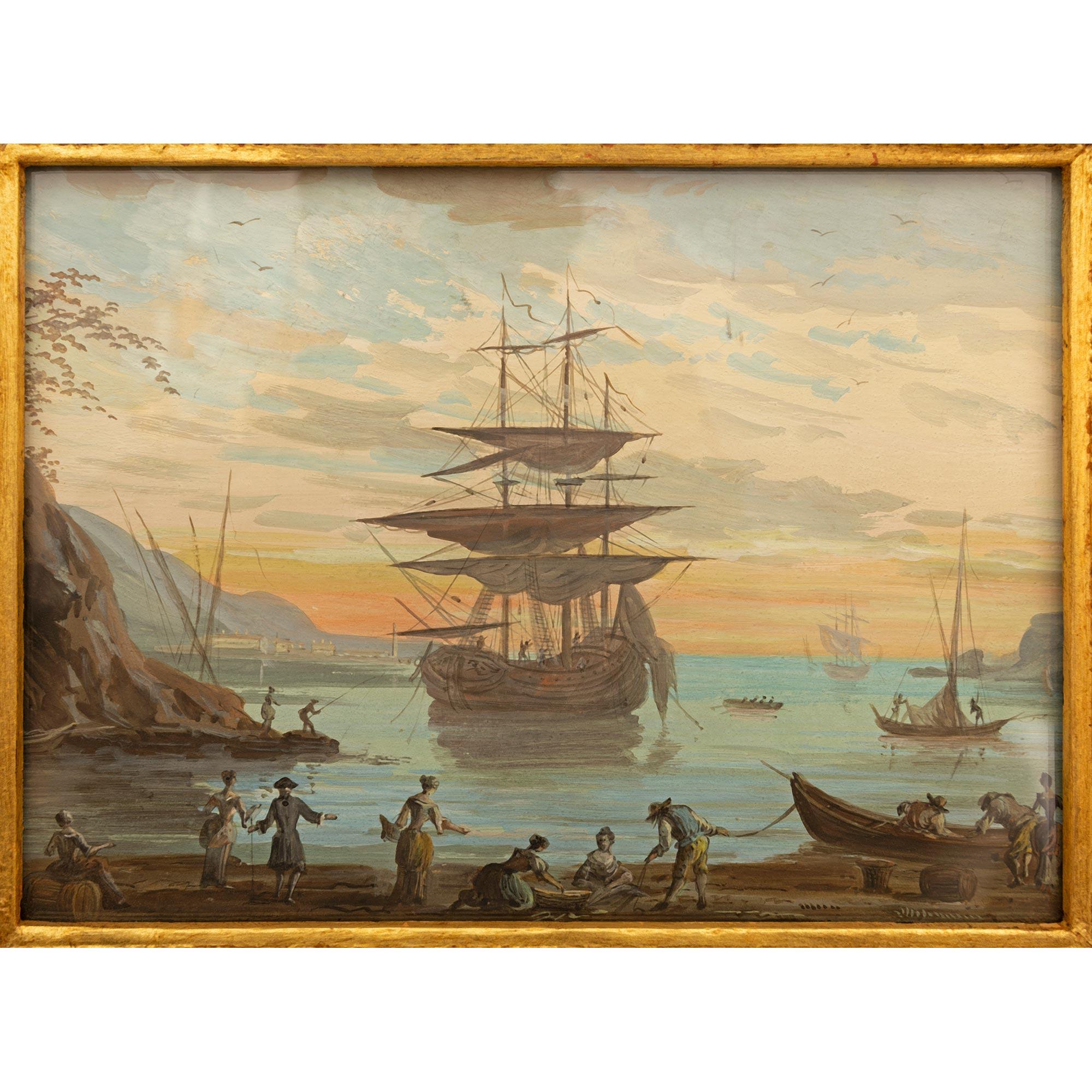 Peinture à l'aquarelle italienne du XIXe siècle représentant la baie de Venise Bon état - En vente à West Palm Beach, FL