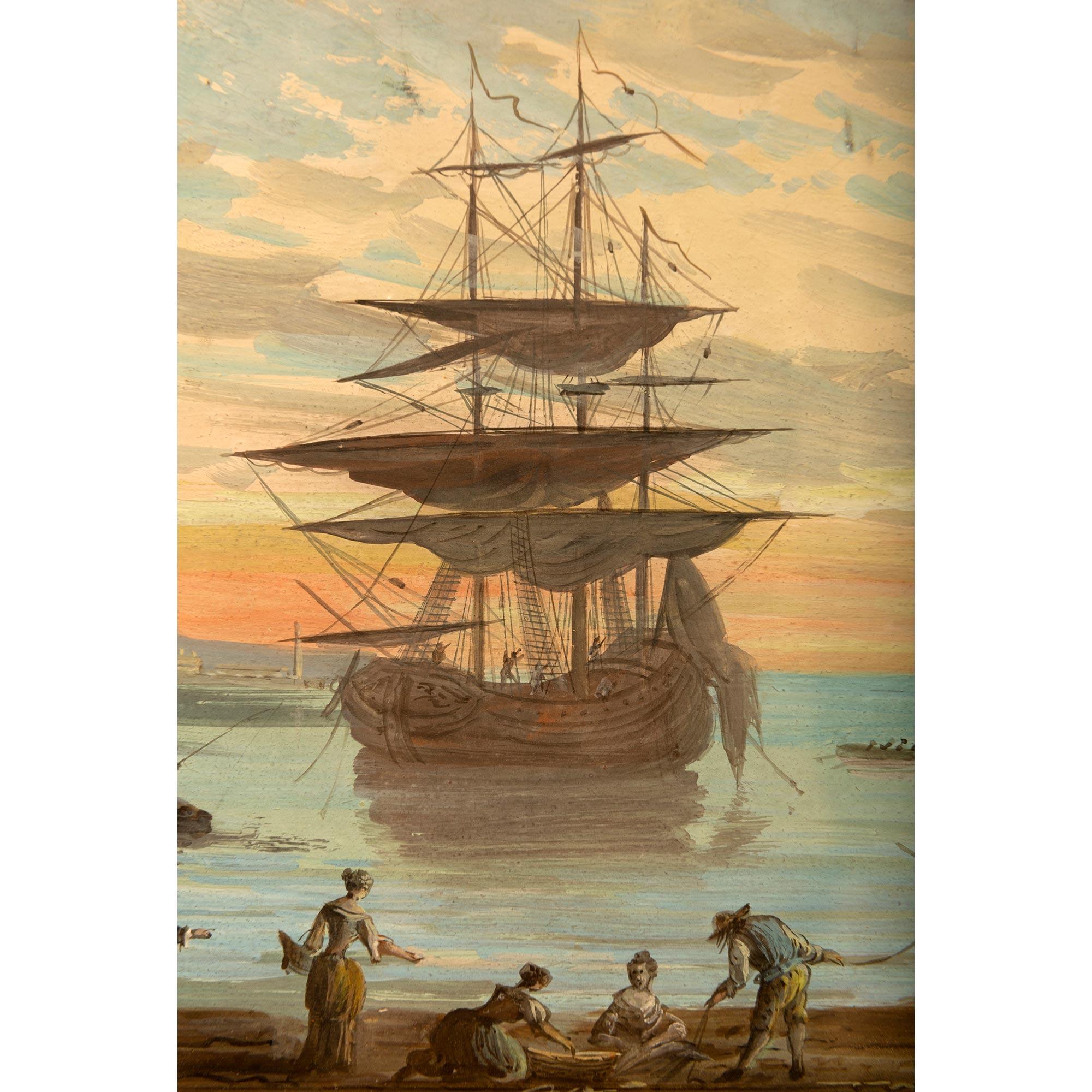 Toile Peinture à l'aquarelle italienne du XIXe siècle représentant la baie de Venise en vente
