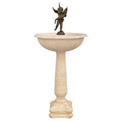 Italienischer Brunnen aus weißem Carrara-Marmor und patinierter Bronze aus dem 19. Jahrhundert