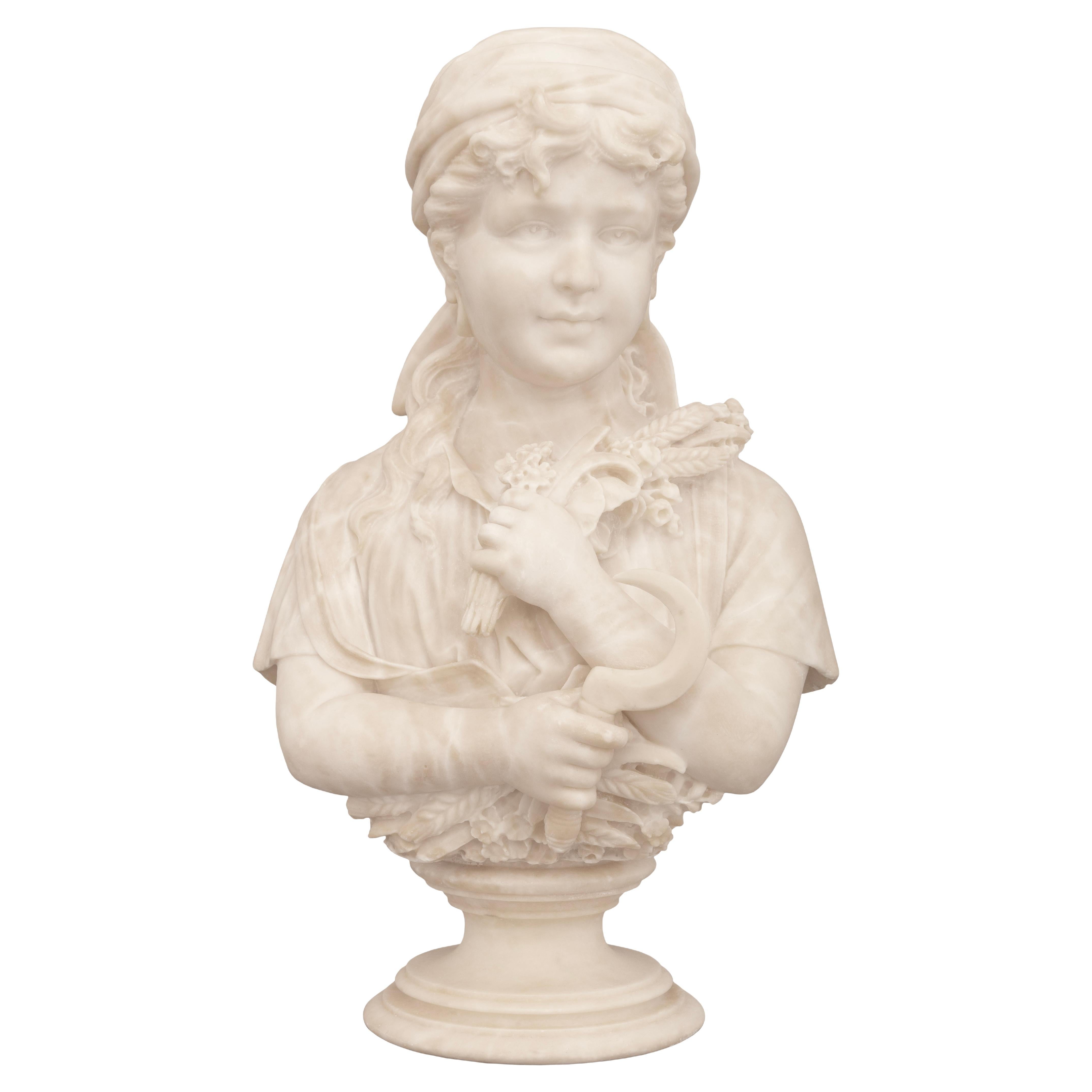 Italian 19th century white Carrara marble bust
