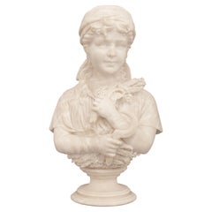 Buste italien du 19ème siècle en marbre blanc de Carrare